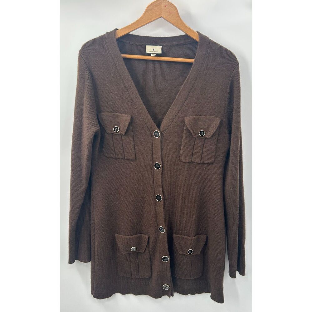 Tuckernuck Chocolate Brown Amara Cardigan Sweater Belted Large Wool Blend